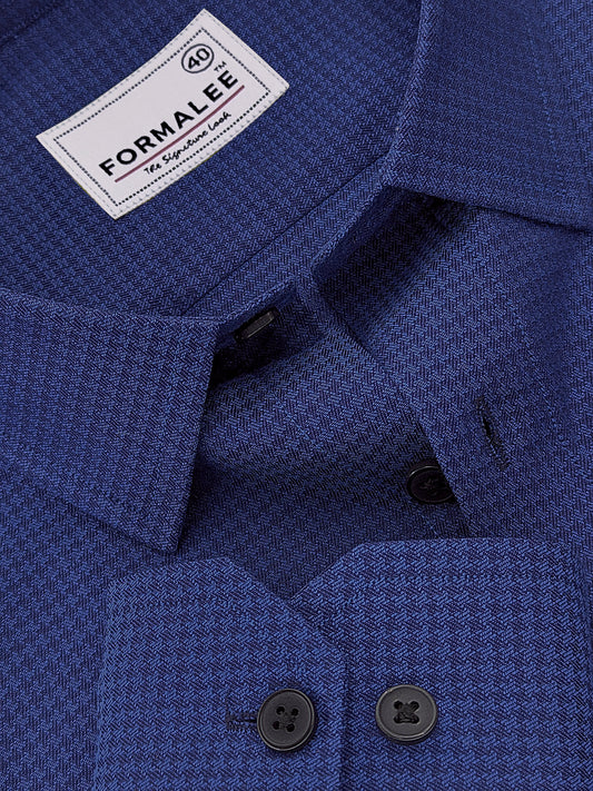Marbella Sapphire Blue Houndstooth Giza Cotton Designer Shirt