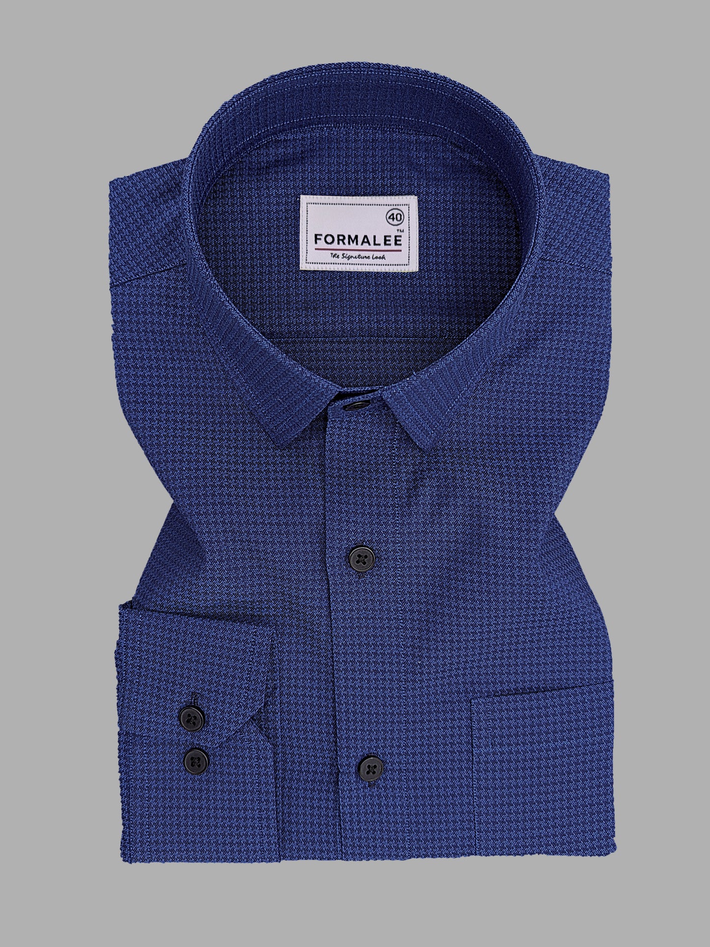 Marbella Sapphire Blue Houndstooth Giza Cotton Designer Shirt