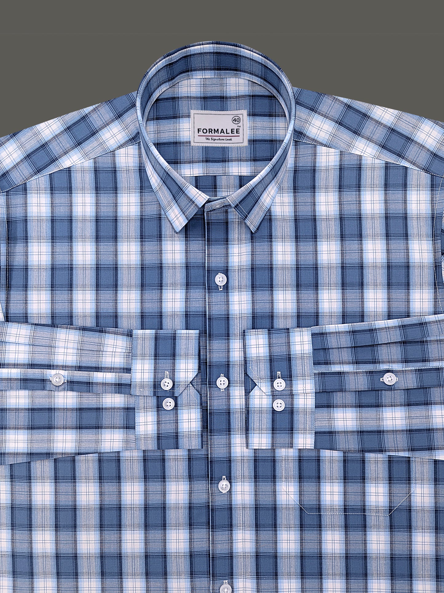 Premium Cotton Florentia Blue And White Tartan Checked Formal Shirt