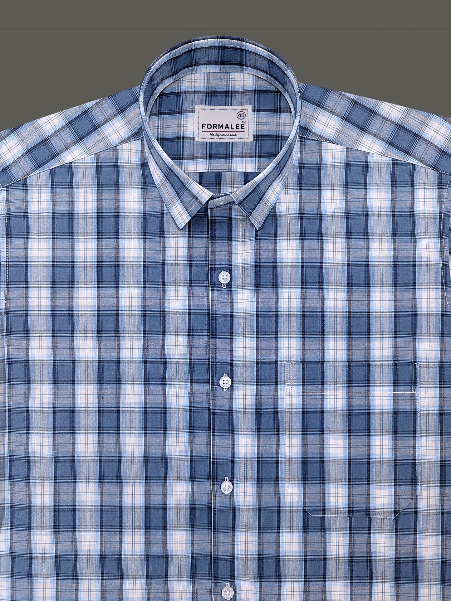 Premium Cotton Florentia Blue And White Tartan Checked Formal Shirt