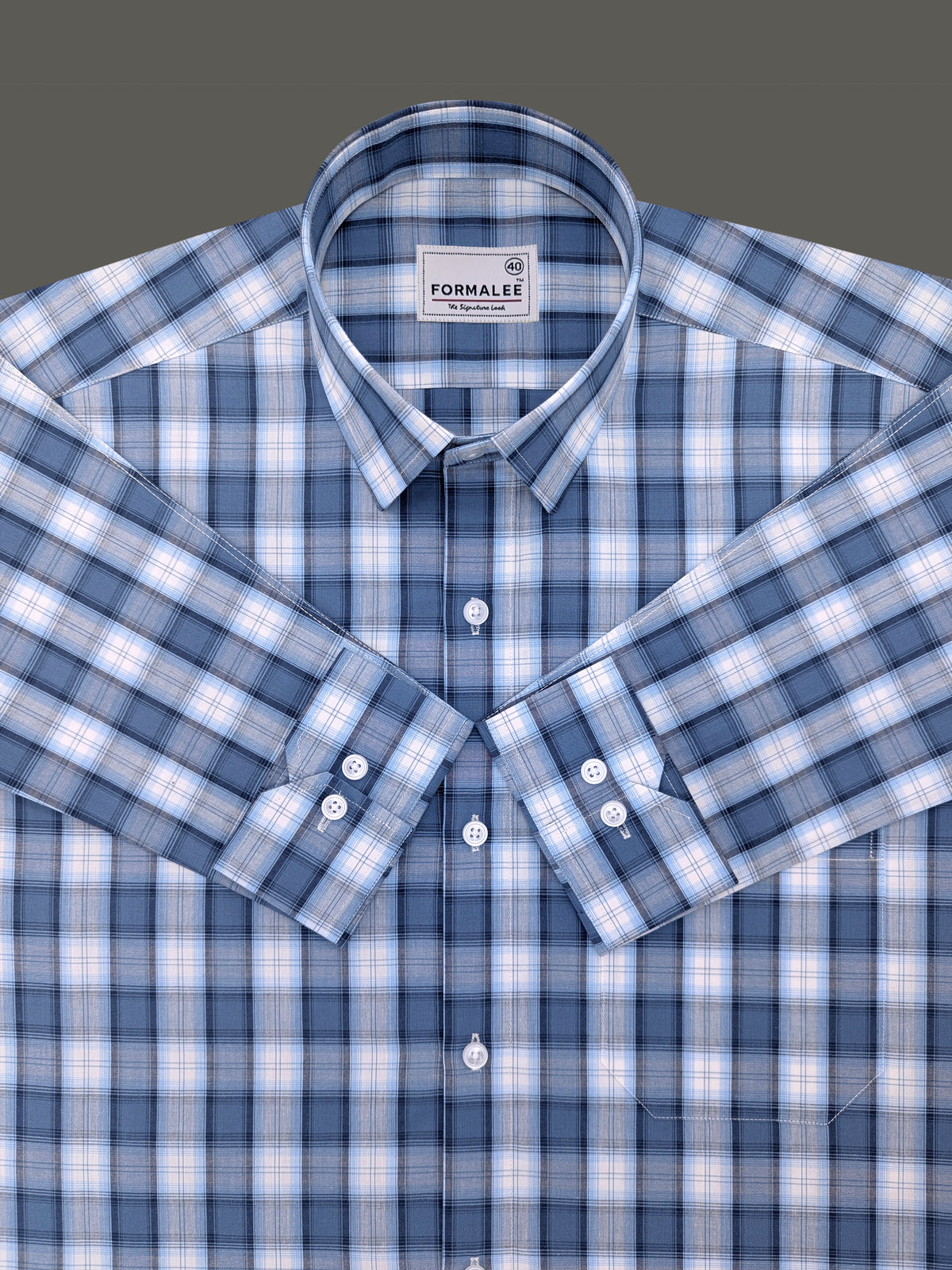 Premium Cotton Florentia Blue And White Tartan Checked Formal Shirt