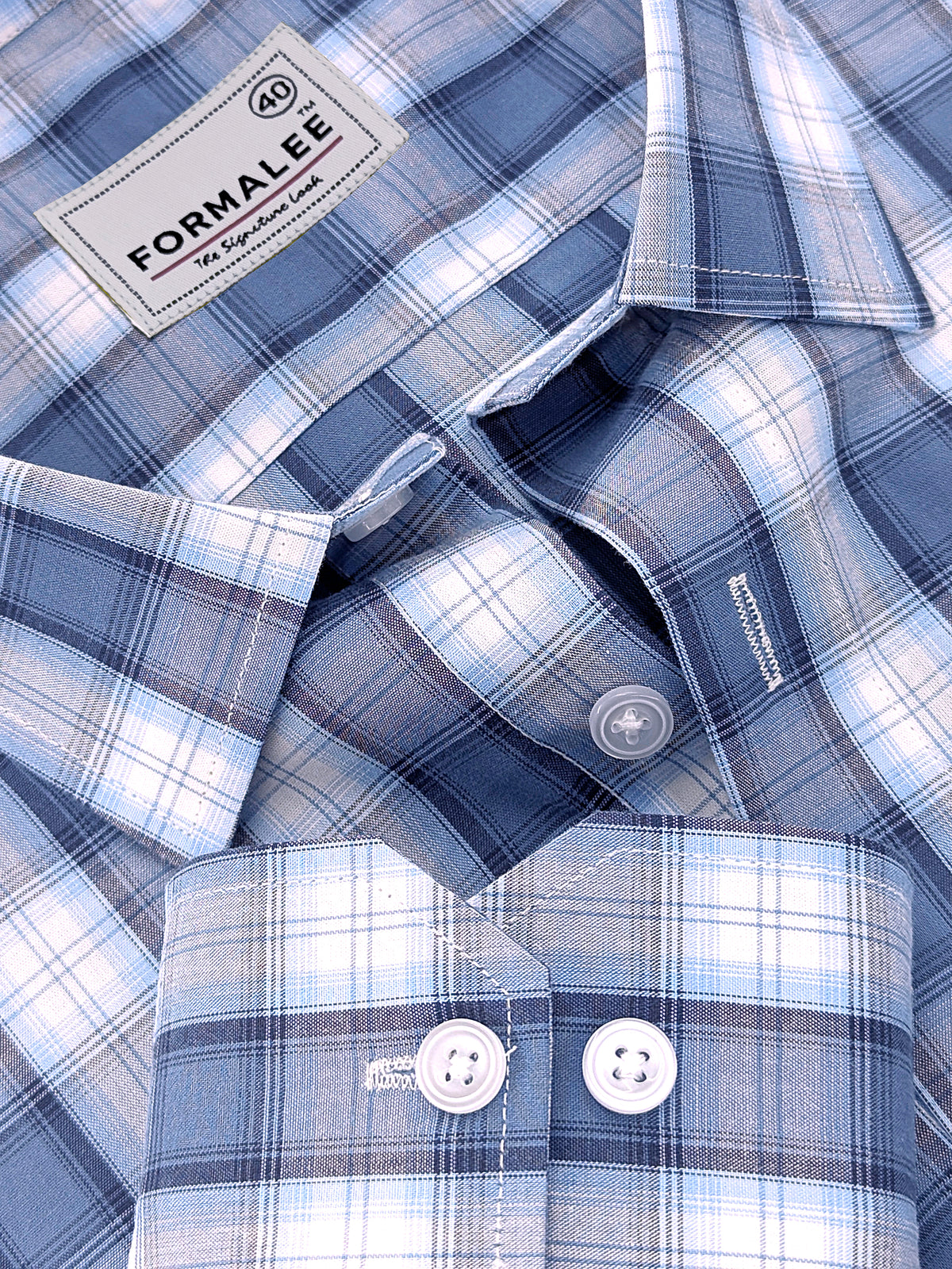 Premium Cotton Florentia Blue And White Tartan Checked Formal Shirt