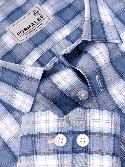 Premium Cotton Florentia Blue And White Tartan Checked Formal Shirt
