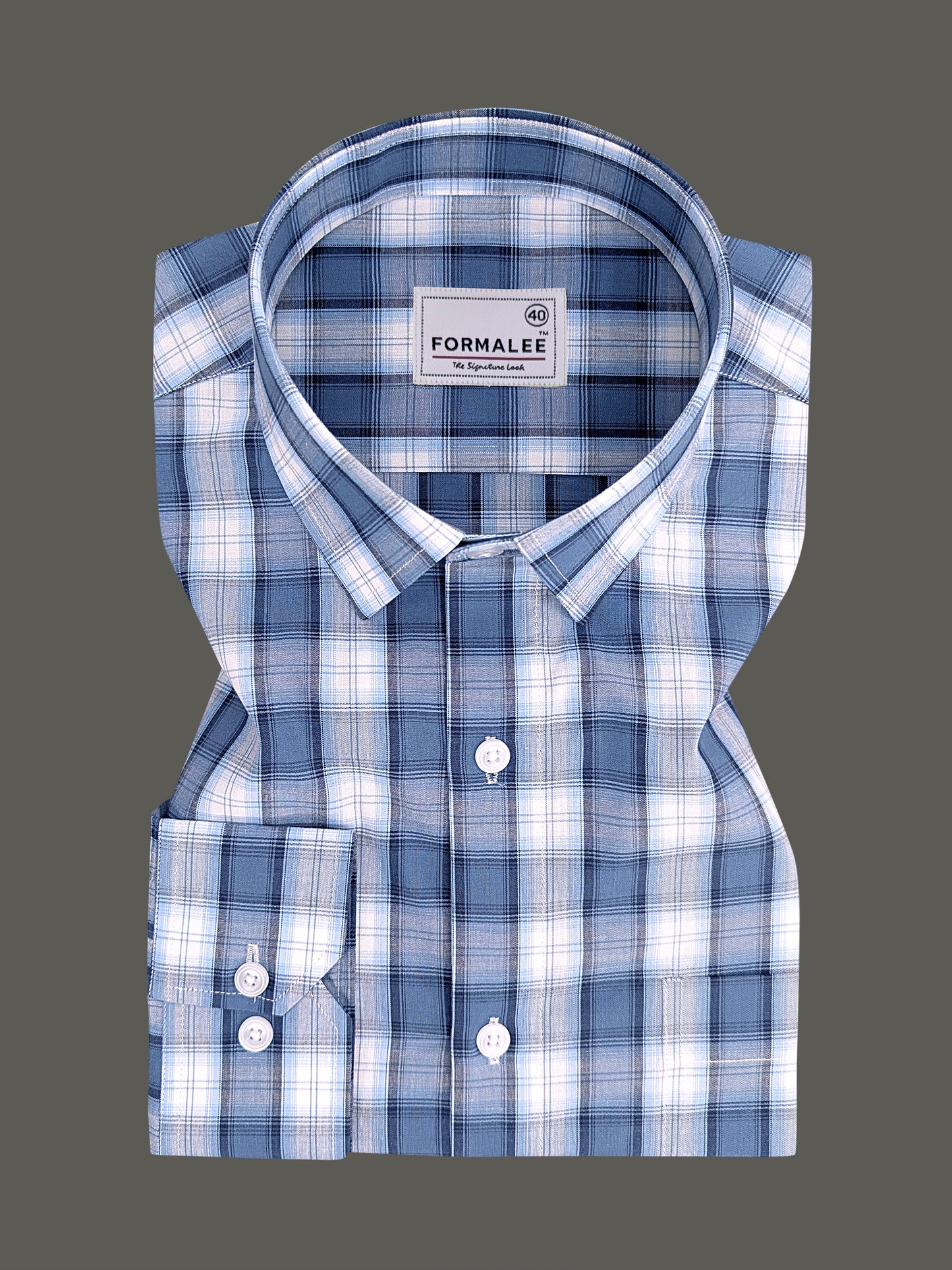 Premium Cotton Florentia Blue And White Tartan Checked Formal Shirt