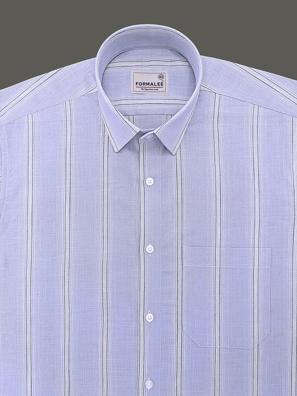 Luxurious Linen Veltrique Blue Fog With Cream Line Formal Shirt
