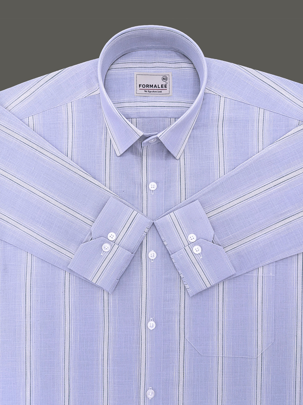Luxurious Linen Veltrique Blue Fog With Cream Line Formal Shirt