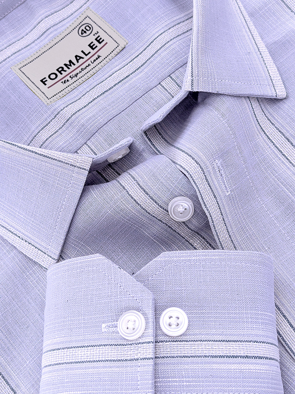 Luxurious Linen Veltrique Blue Fog With Cream Line Formal Shirt