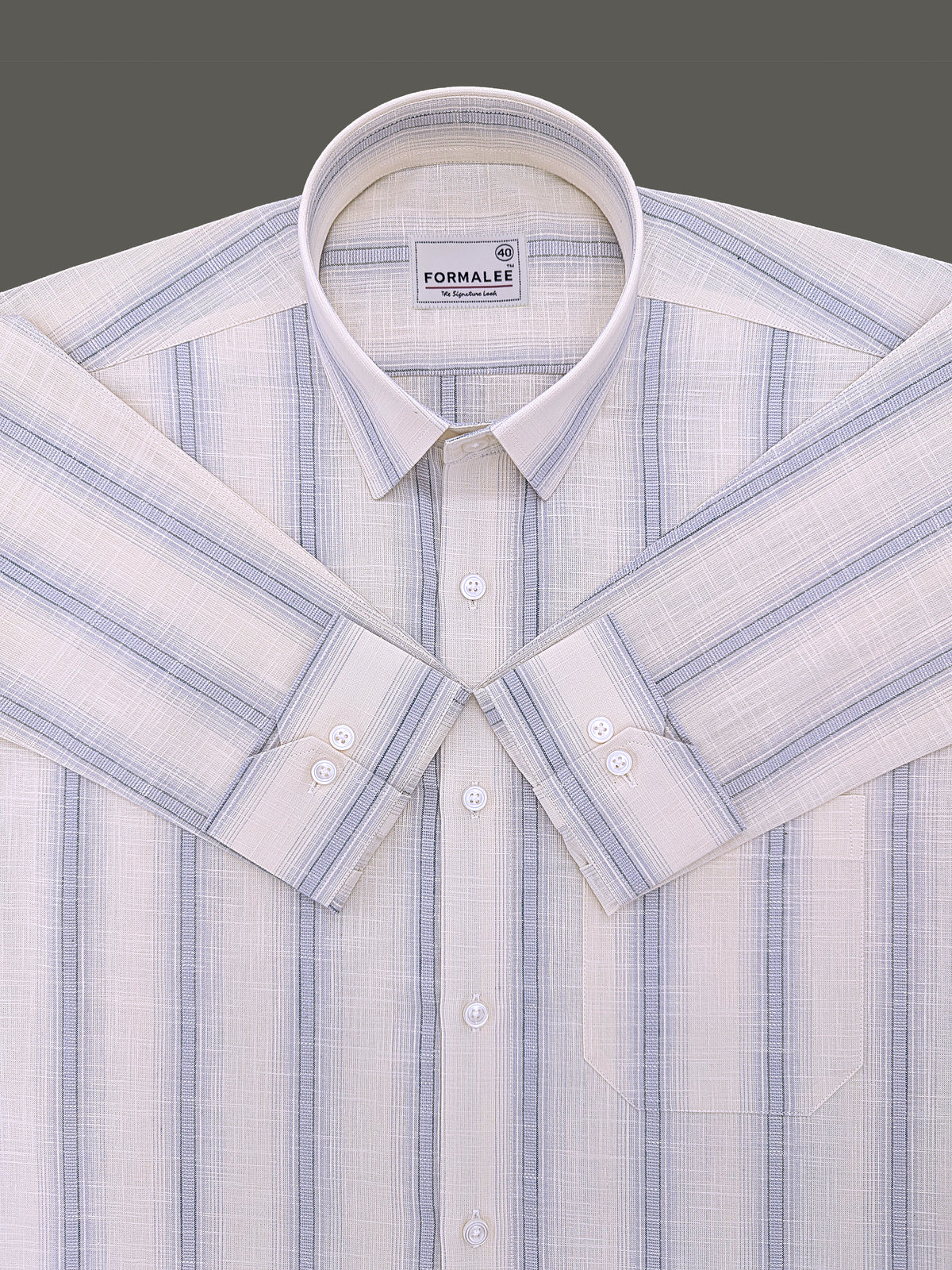 Luxurious Linen Veltrique Cloud Cream With Bluish Line Formal Shirt