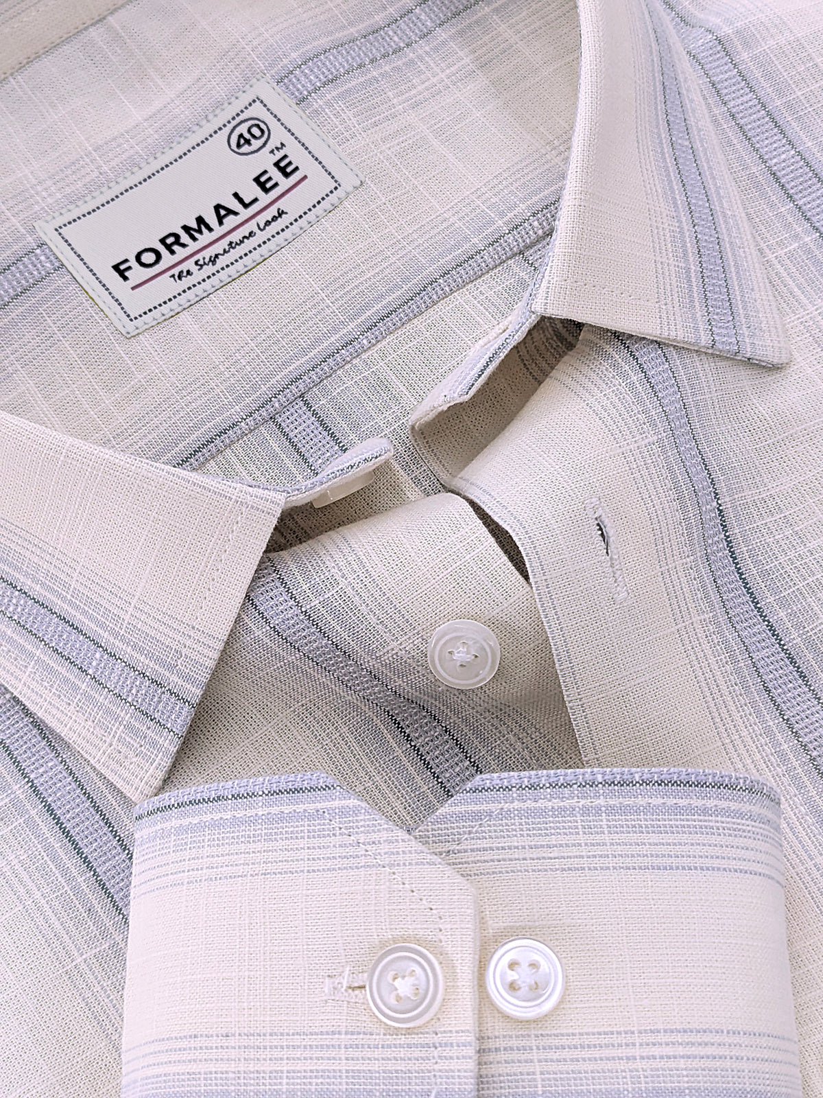 Luxurious Linen Veltrique Cloud Cream With Bluish Line Formal Shirt