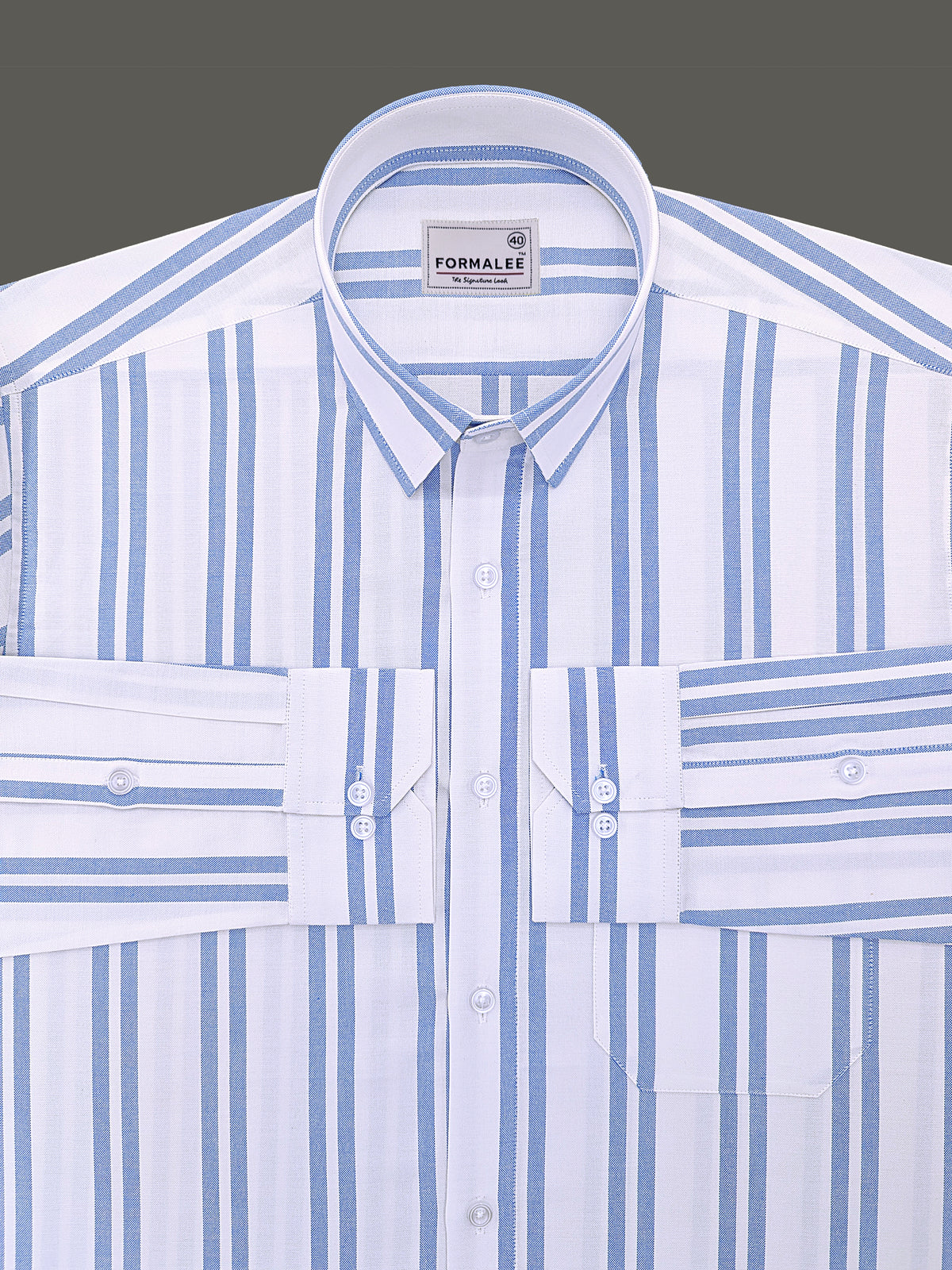 Oxford Cotton Corvellio Royal Blue Twin Line On White Formal Shirt
