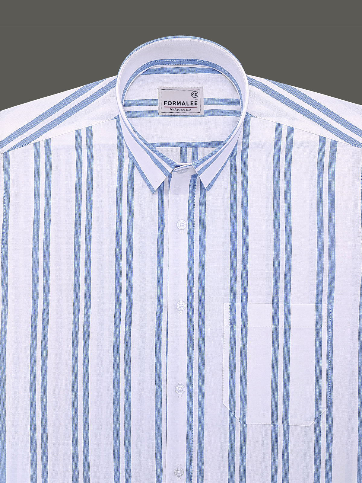 Oxford Cotton Corvellio Royal Blue Twin Line On White Formal Shirt