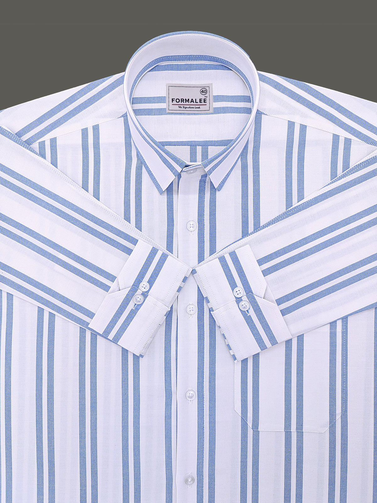 Oxford Cotton Corvellio Royal Blue Twin Line On White Formal Shirt