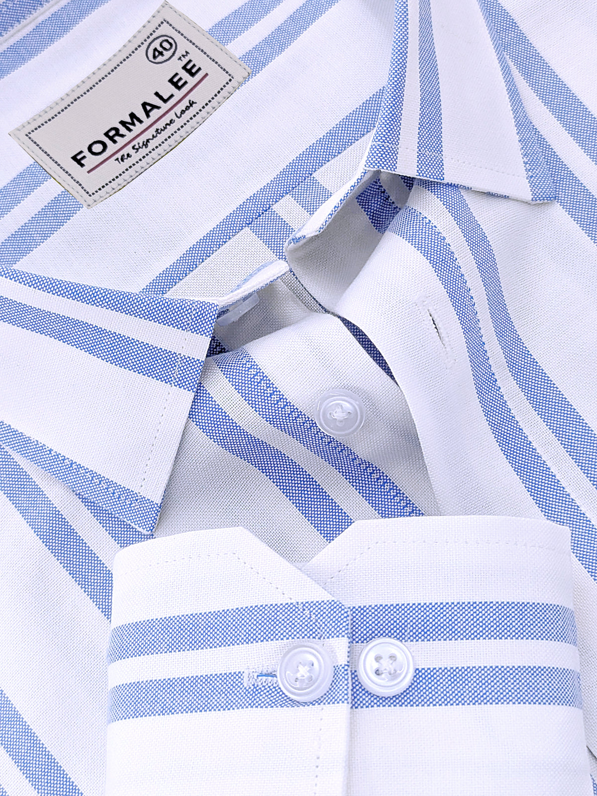 Oxford Cotton Corvellio Royal Blue Twin Line On White Formal Shirt