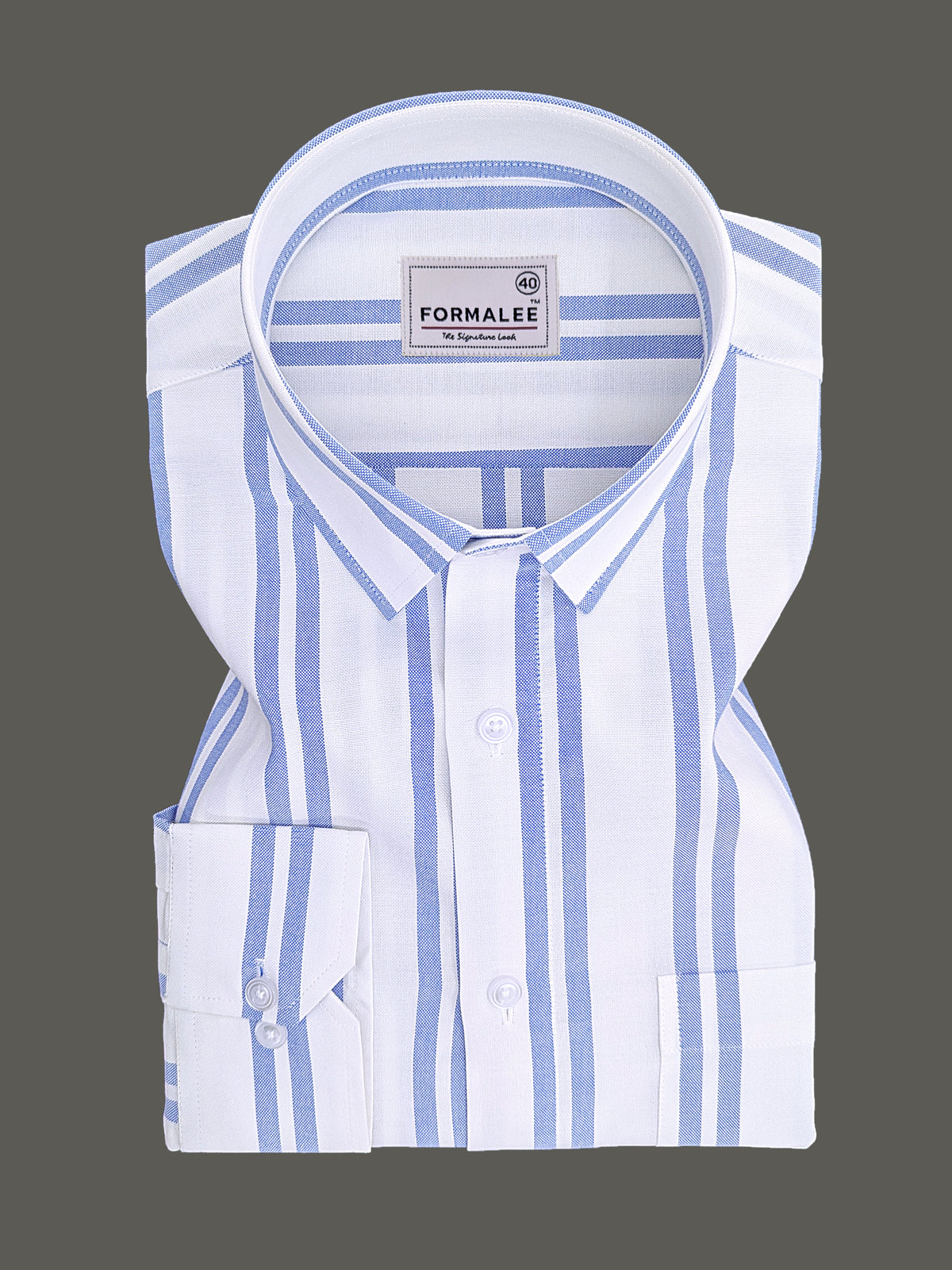 Oxford Cotton Corvellio Royal Blue Twin Line On White Formal Shirt