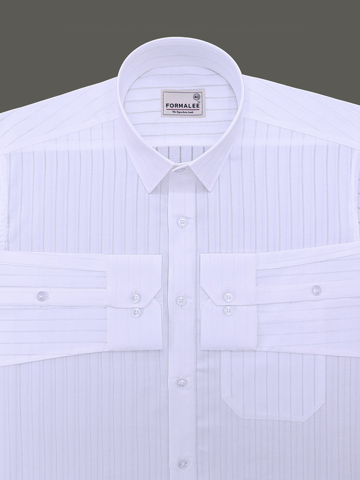 Signature Cotton Corvellio White Striped Formal Shirt