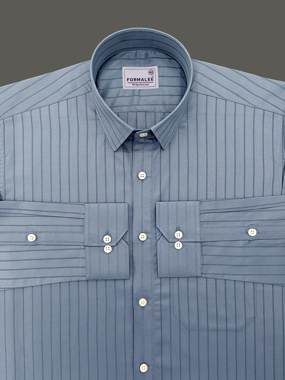 Signature Cotton Corvellio Teal Blue Striped Formal Shirt