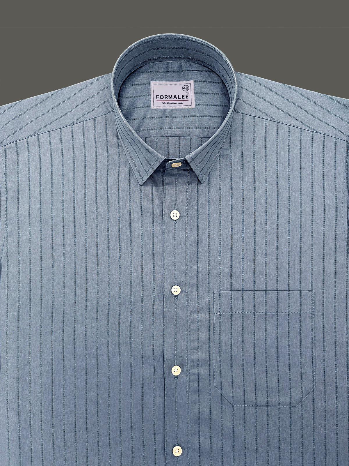 Signature Cotton Corvellio Teal Blue Striped Formal Shirt