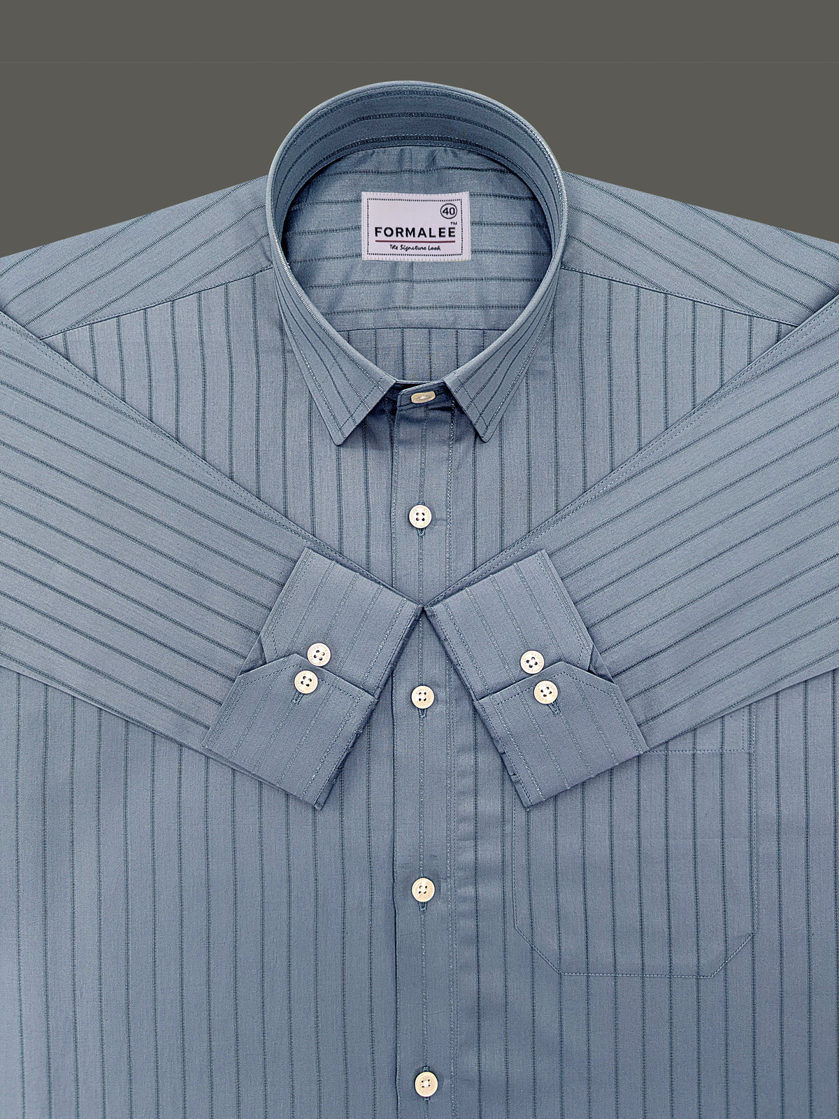 Signature Cotton Corvellio Teal Blue Striped Formal Shirt