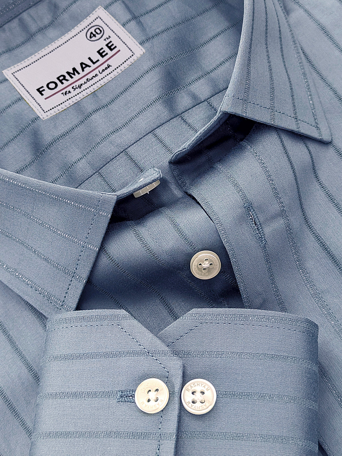 Signature Cotton Corvellio Teal Blue Striped Formal Shirt