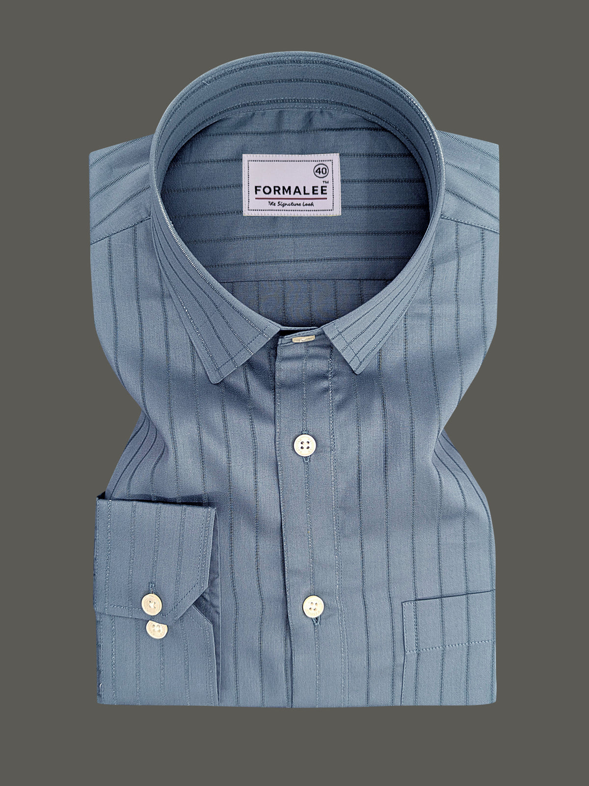 Signature Cotton Corvellio Teal Blue Striped Formal Shirt