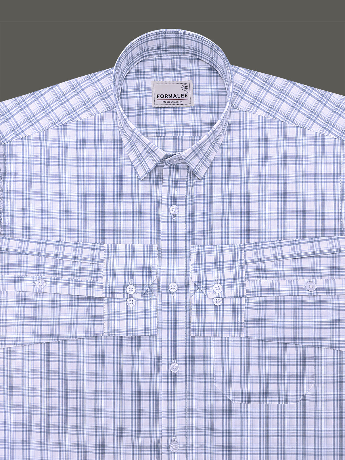 Finest Cotton Blue Multichecks On White Formal Shirt