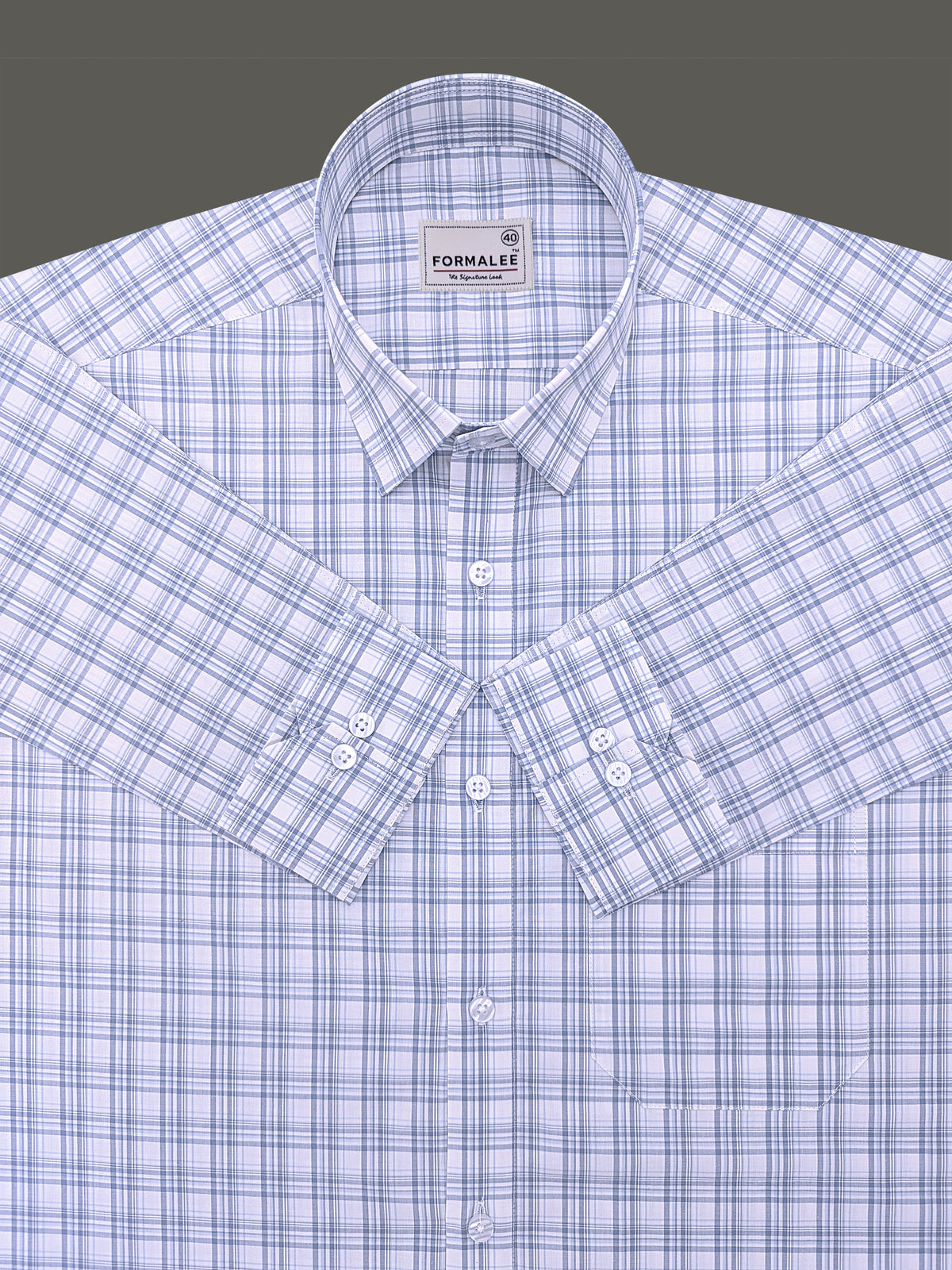 Finest Cotton Blue Multichecks On White Formal Shirt