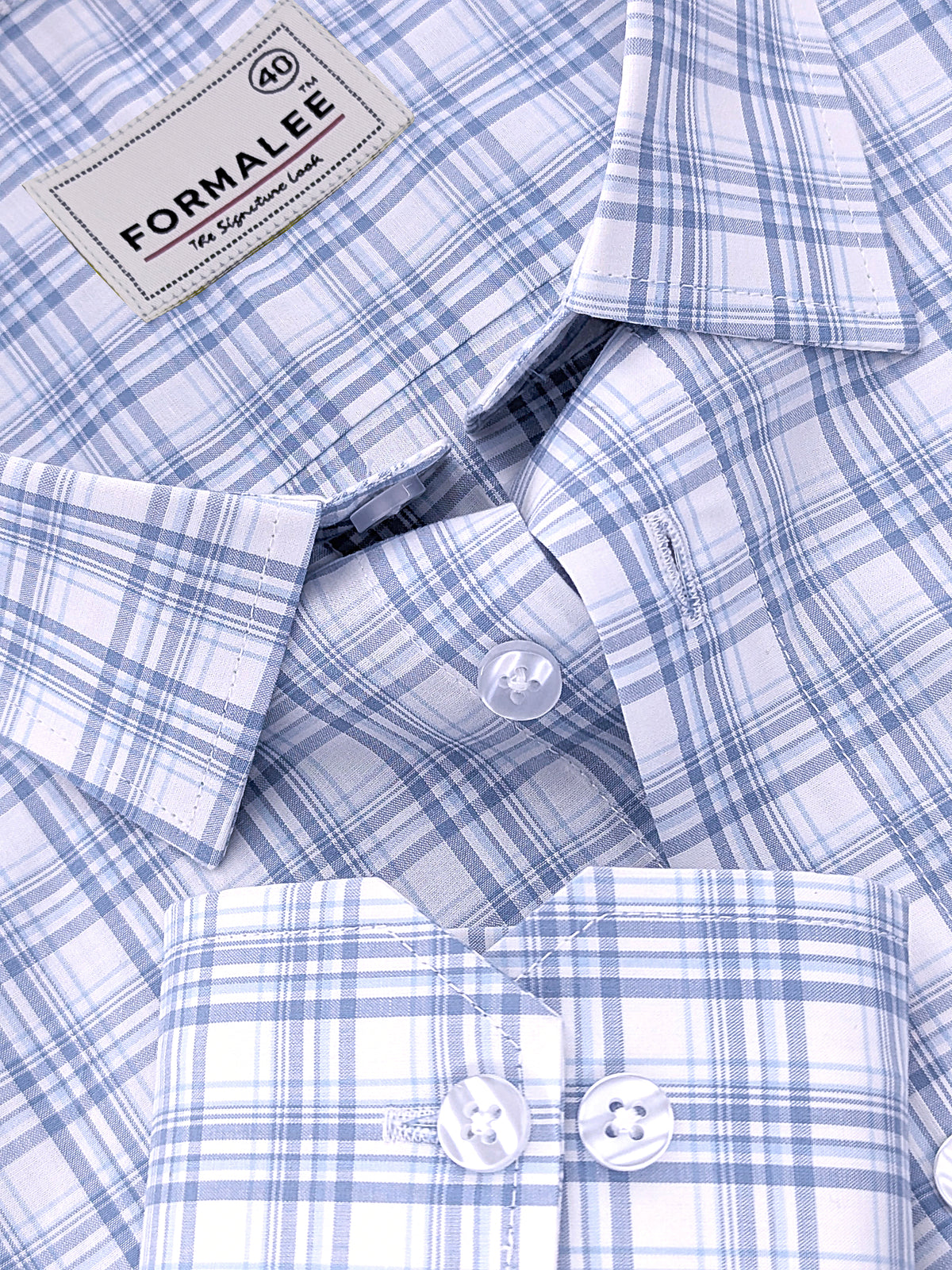 Finest Cotton Blue Multichecks On White Formal Shirt