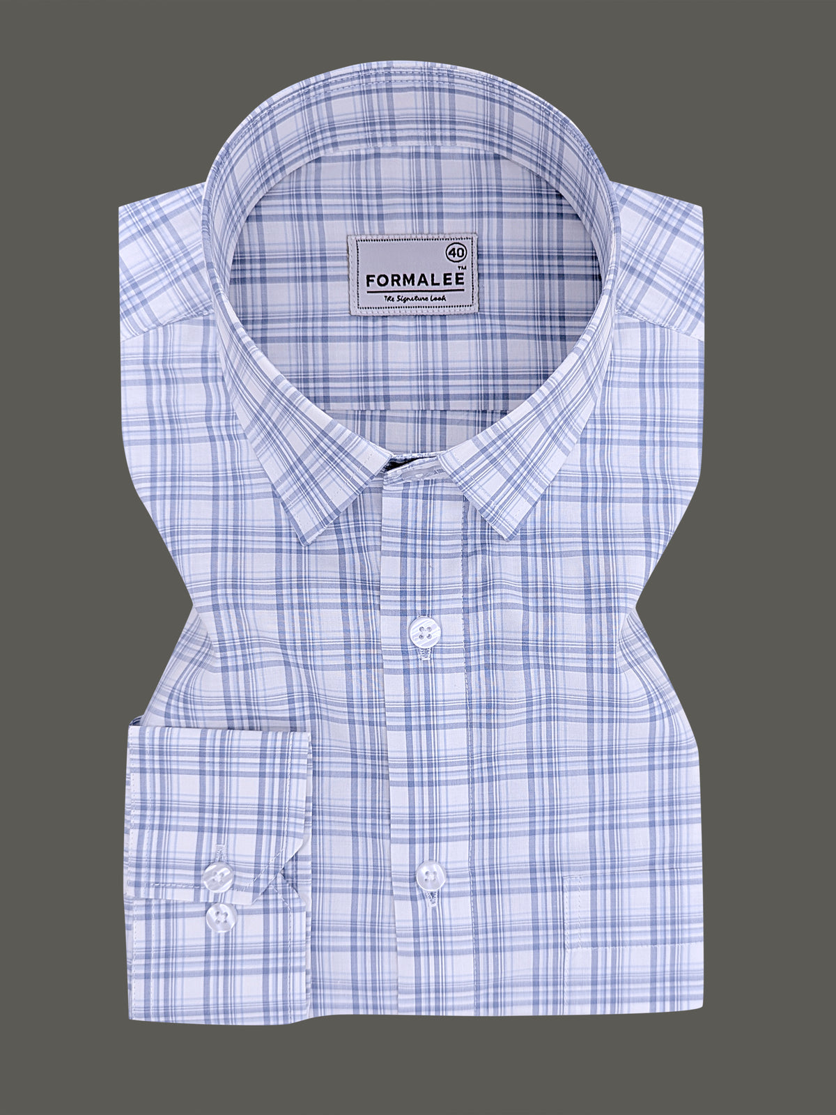 Finest Cotton Blue Multichecks On White Formal Shirt