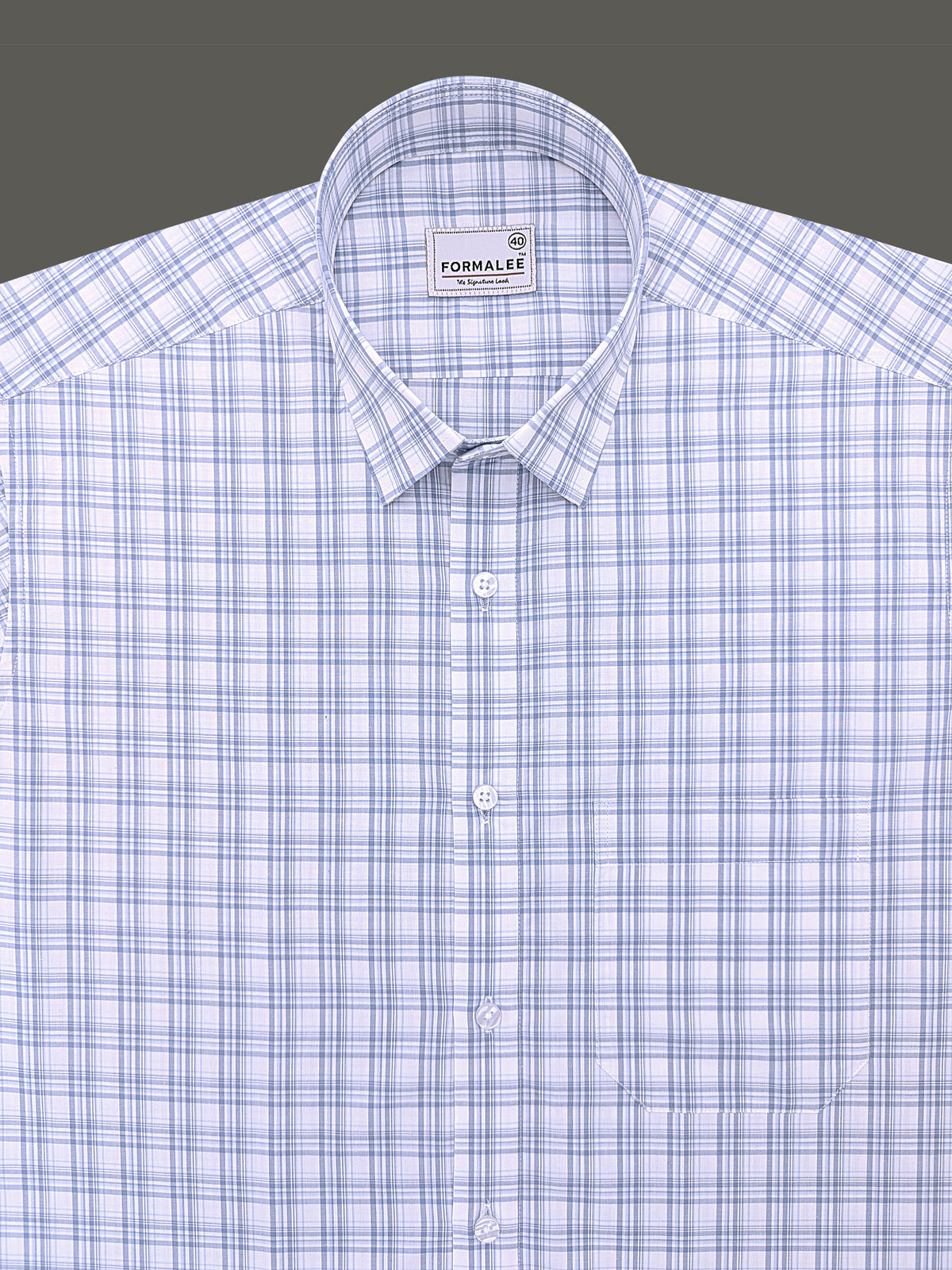 Finest Cotton Blue Multichecks On White Formal Shirt