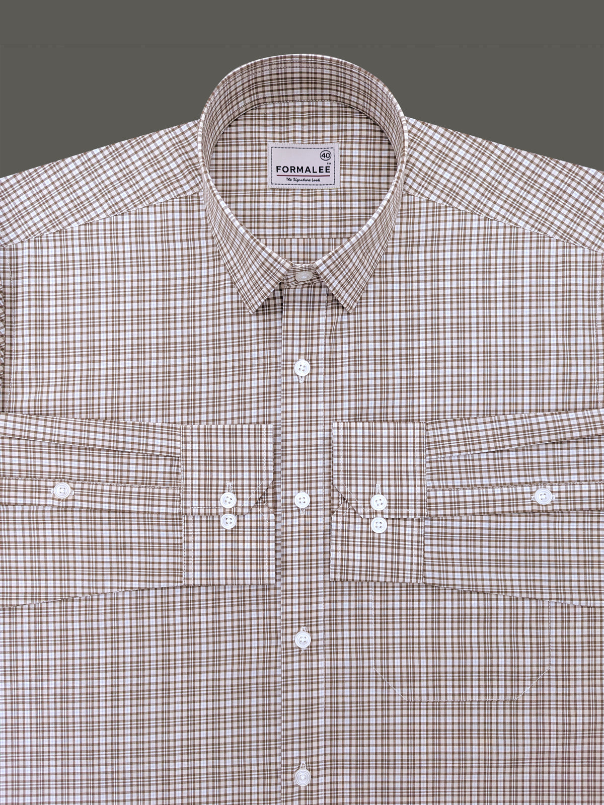 Finest Cotton Florentia Brown And White Multichecks Formal Shirt