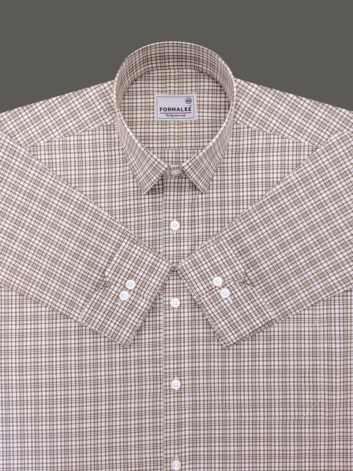 Finest Cotton Florentia Brown And White Multichecks Formal Shirt