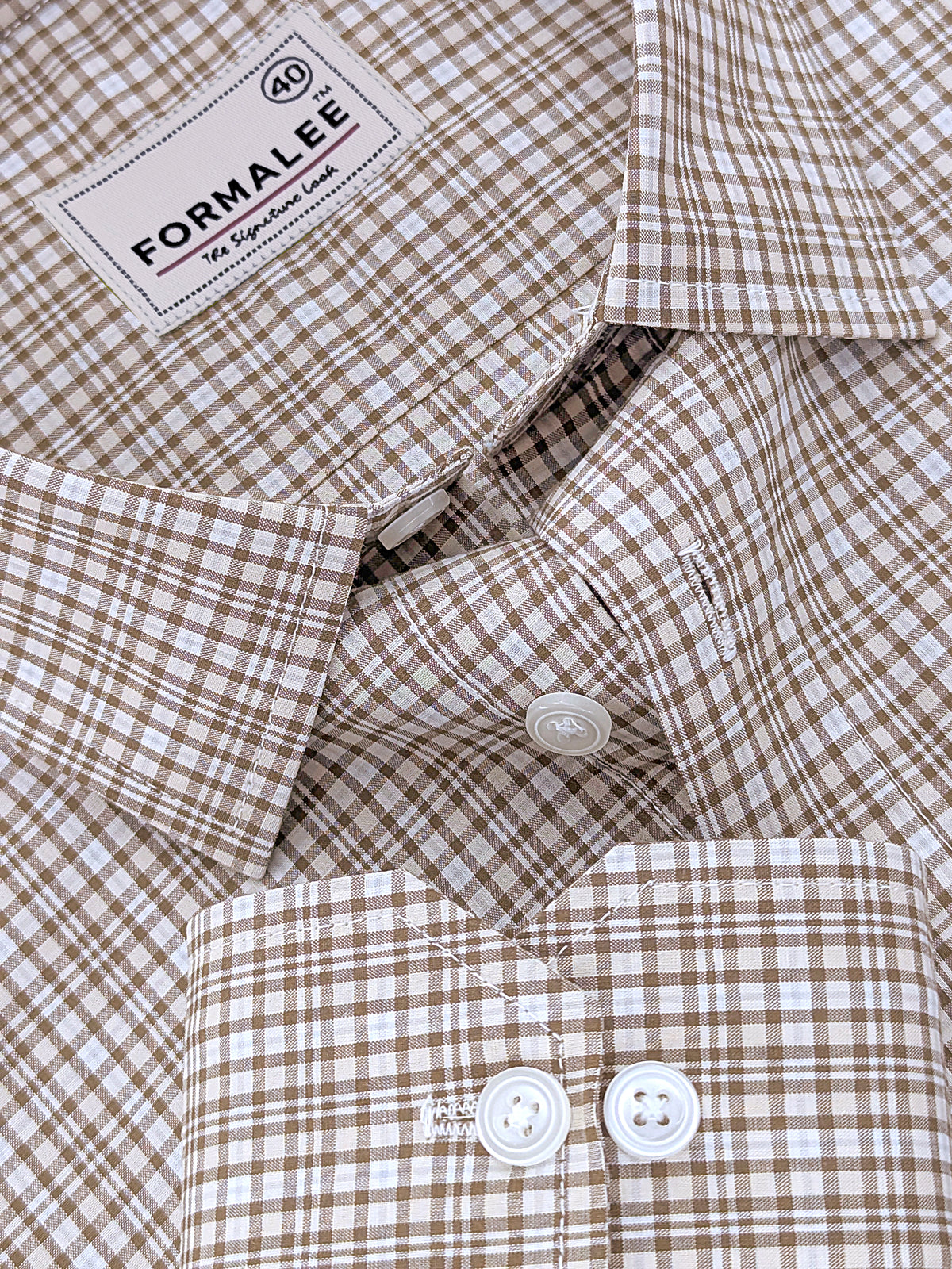 Finest Cotton Florentia Brown And White Multichecks Formal Shirt