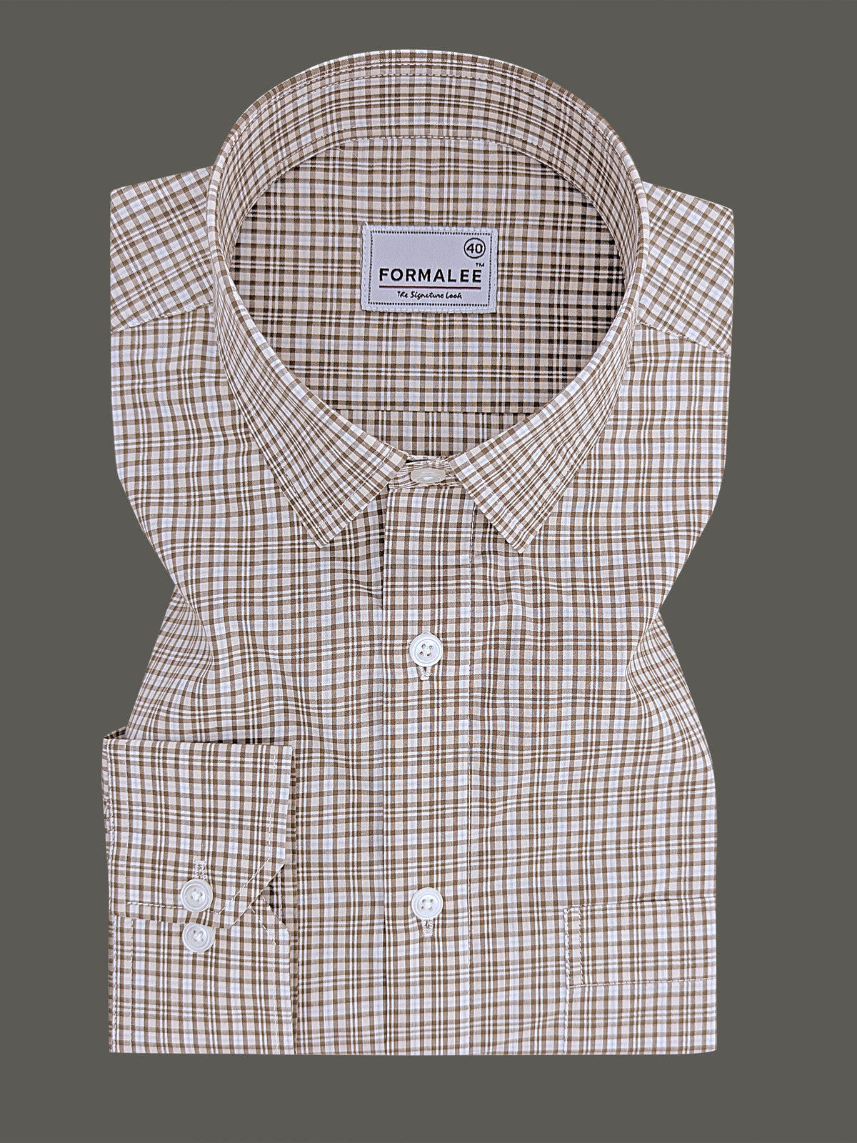 Finest Cotton Florentia Brown And White Multichecks Formal Shirt