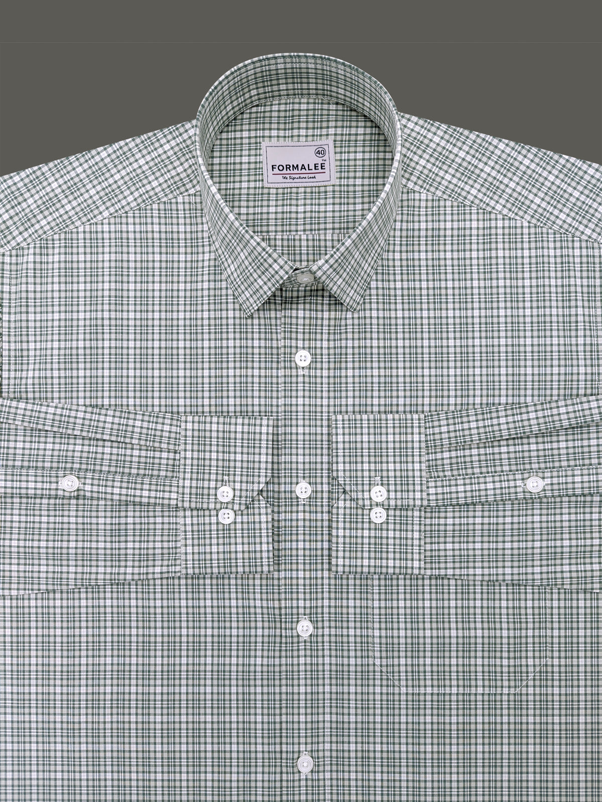 Finest Cotton Florentia Green And White Multichecks Formal Shirt
