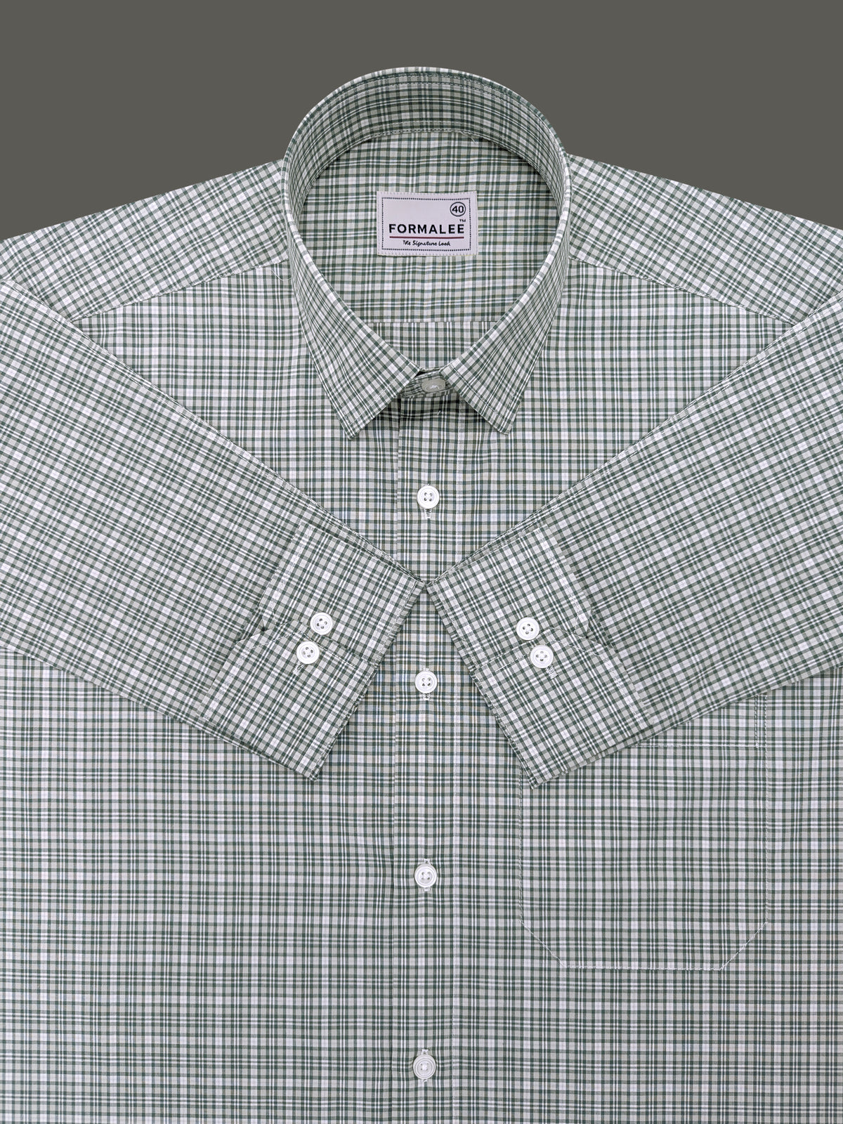 Finest Cotton Florentia Green And White Multichecks Formal Shirt