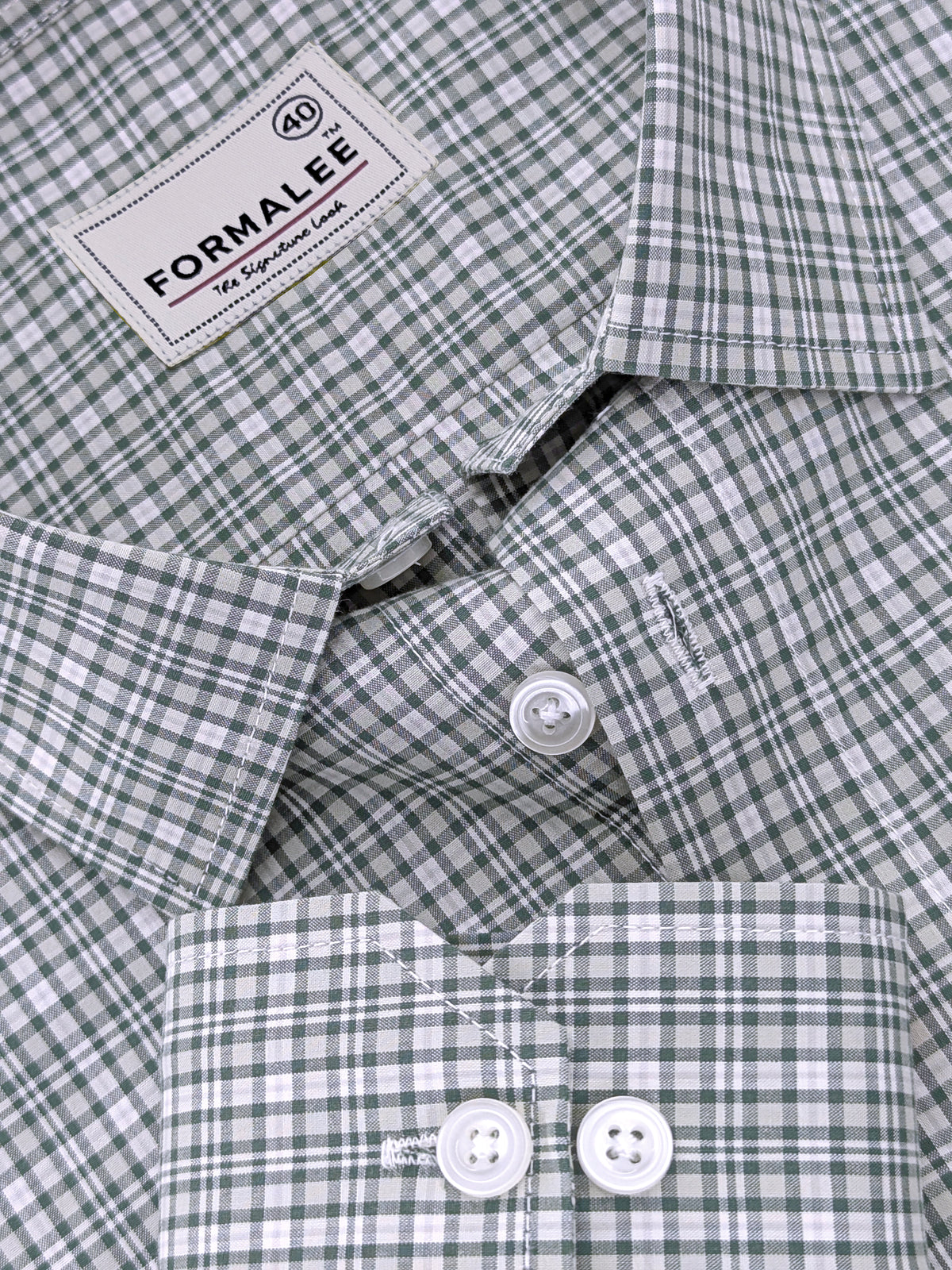 Finest Cotton Florentia Green And White Multichecks Formal Shirt