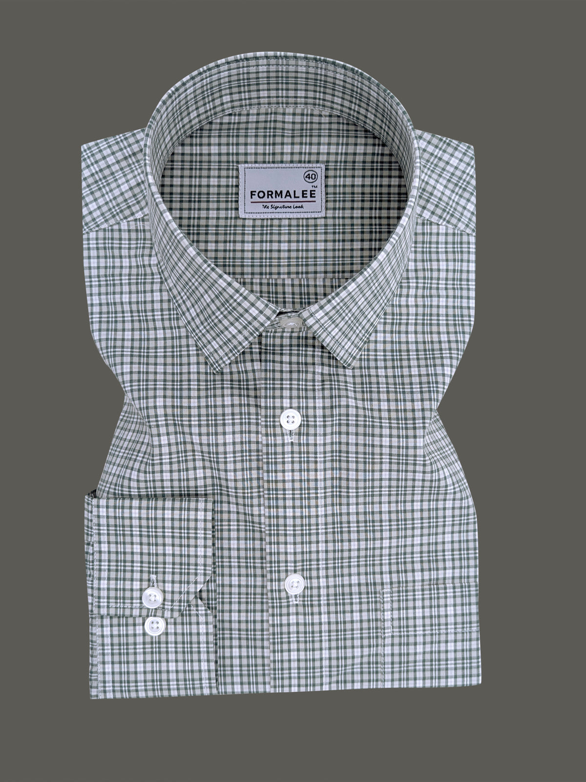 Finest Cotton Florentia Green And White Multichecks Formal Shirt