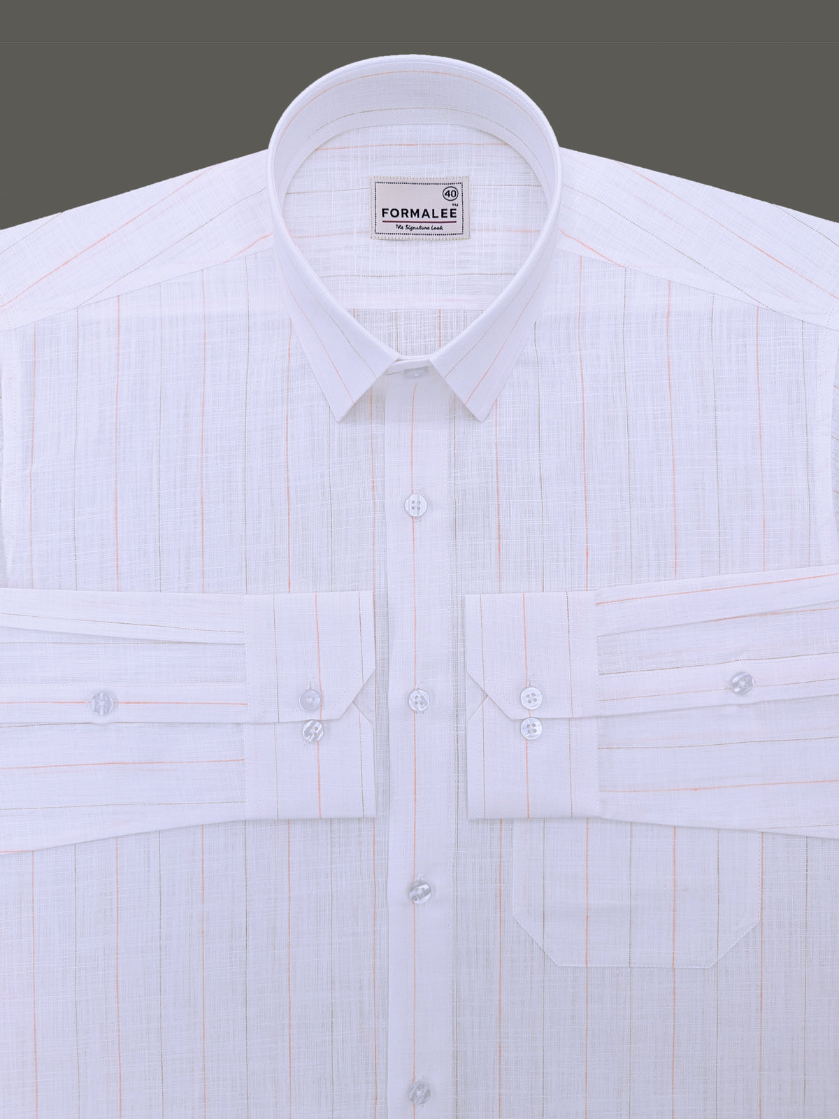 Luxurious Italian Linen Marquello Orange And Browny Line On White Formal Shirt