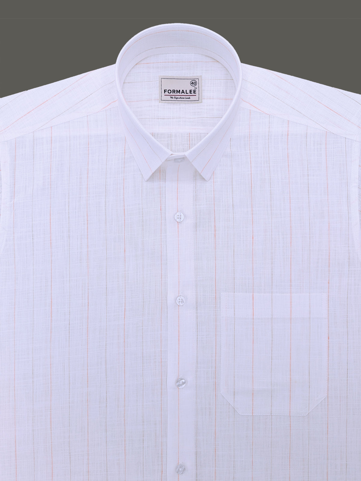 Luxurious Italian Linen Marquello Orange And Browny Line On White Formal Shirt