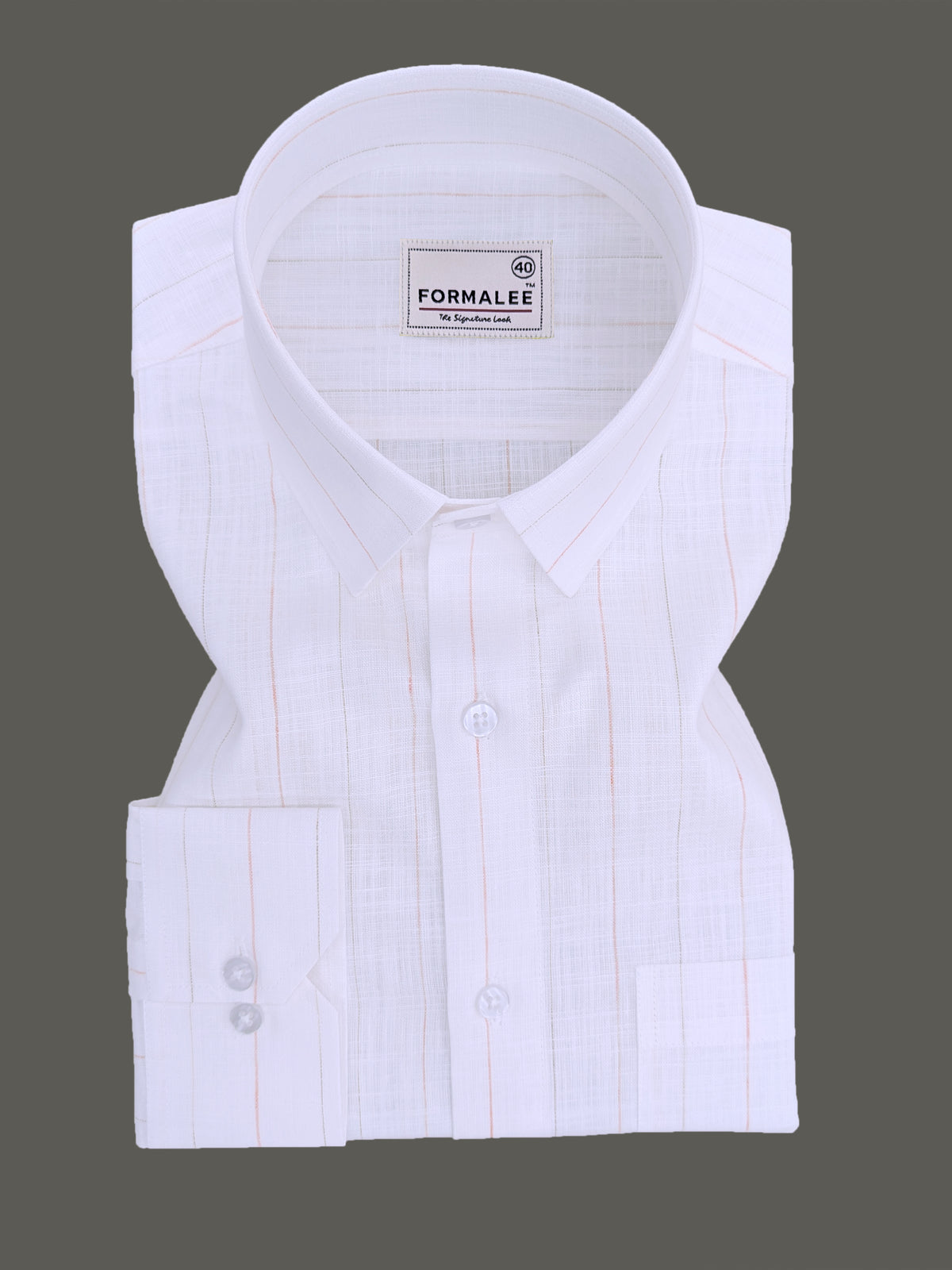 Luxurious Italian Linen Marquello Orange And Browny Line On White Formal Shirt