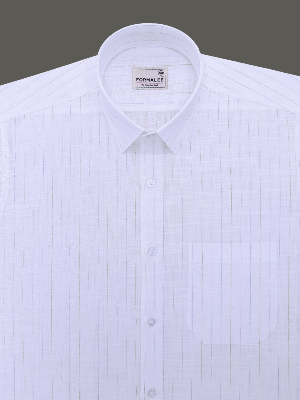 Luxurious Linen Marquello Blue And Green Line On White Formal Shirt