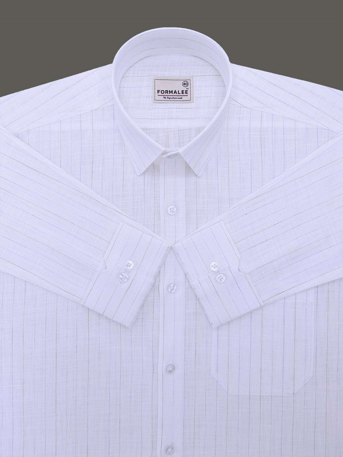 Luxurious Linen Marquello Blue And Green Line On White Formal Shirt