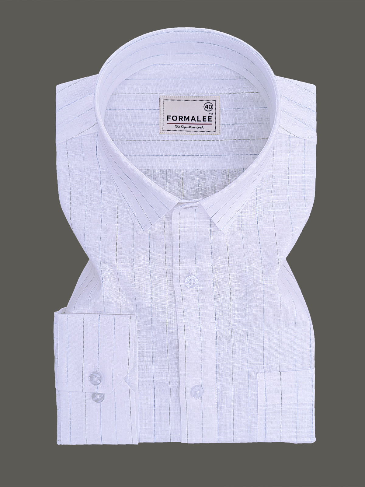 Luxurious Linen Marquello Blue And Green Line On White Formal Shirt