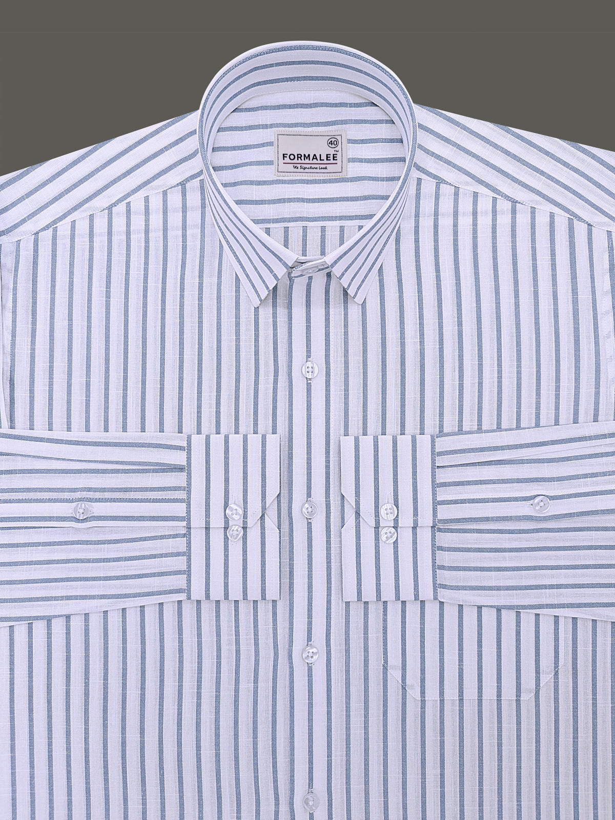Italian Linen Cotton Veranzo Blue Stripe On White Formal Shirt