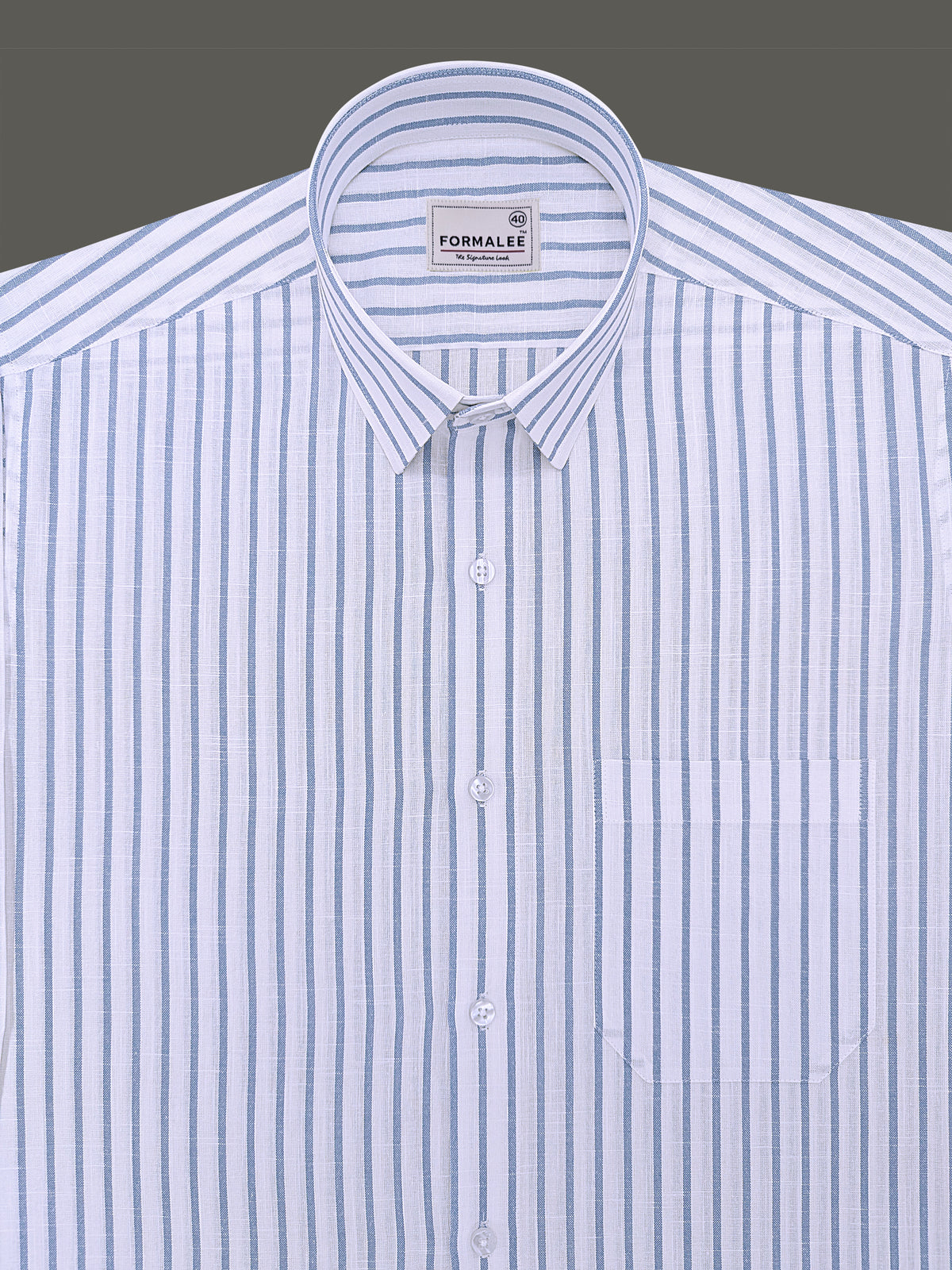 Italian Linen Cotton Veranzo Blue Stripe On White Formal Shirt