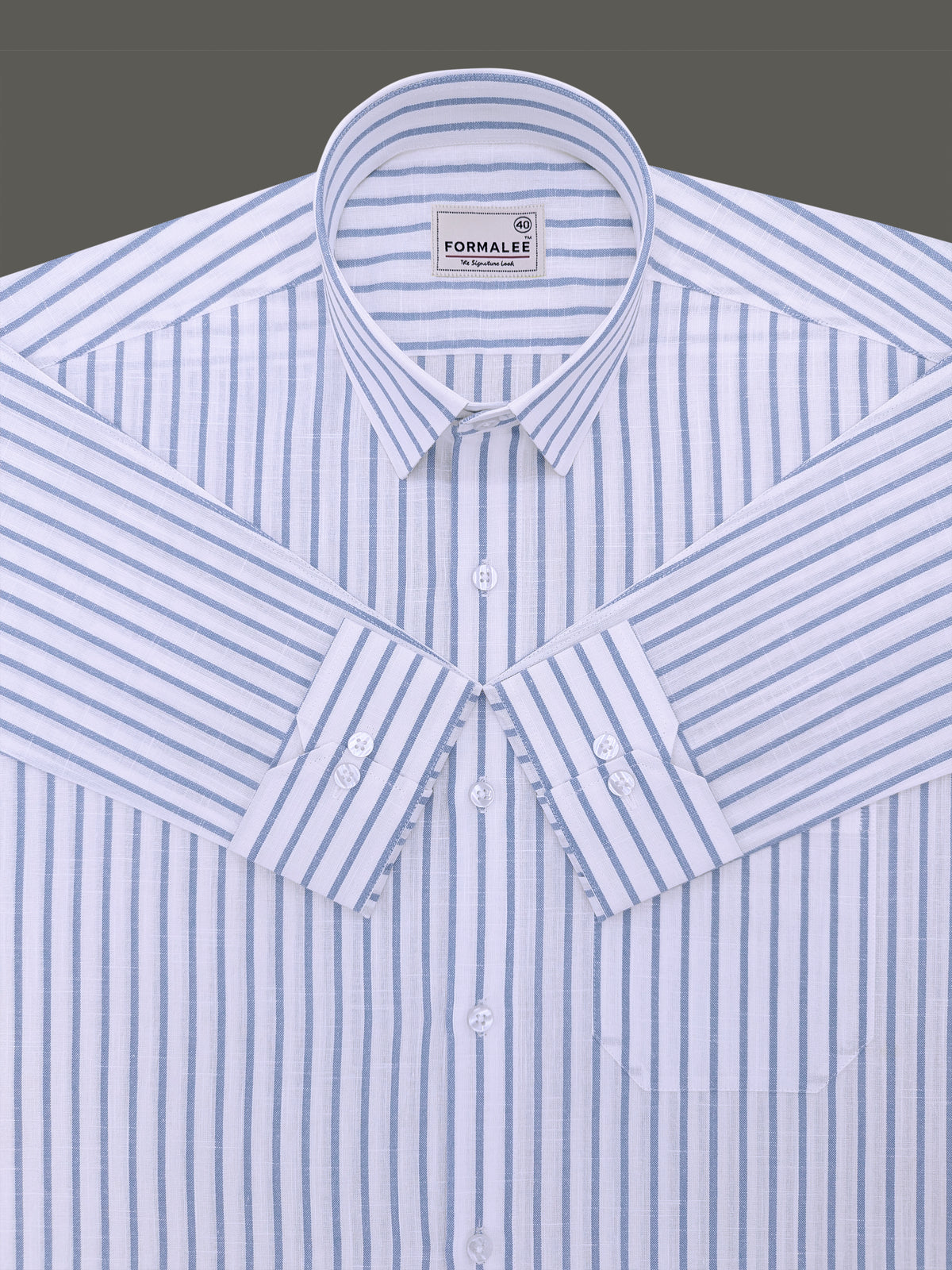 Italian Linen Cotton Veranzo Blue Stripe On White Formal Shirt