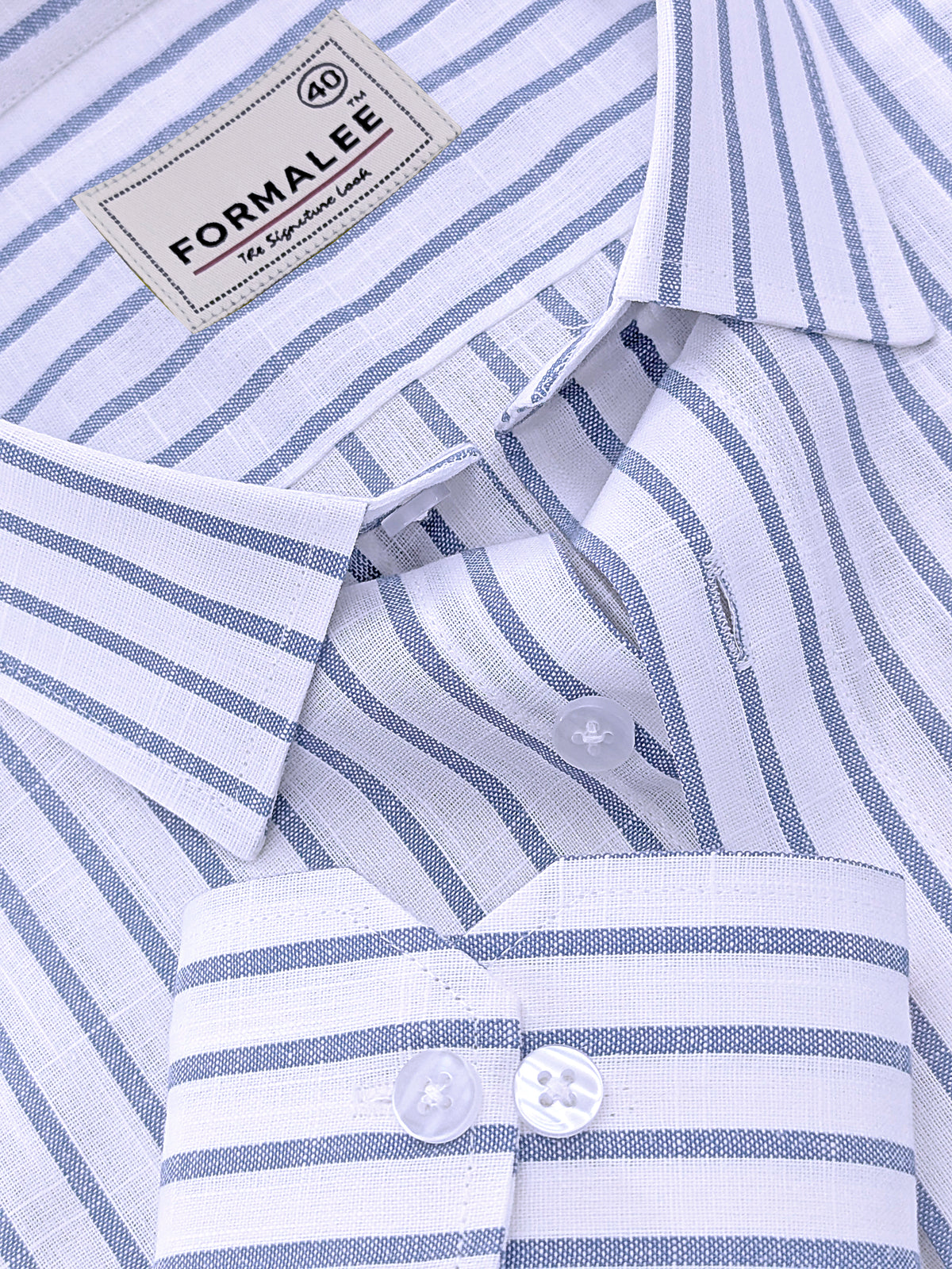 Italian Linen Cotton Veranzo Blue Stripe On White Formal Shirt