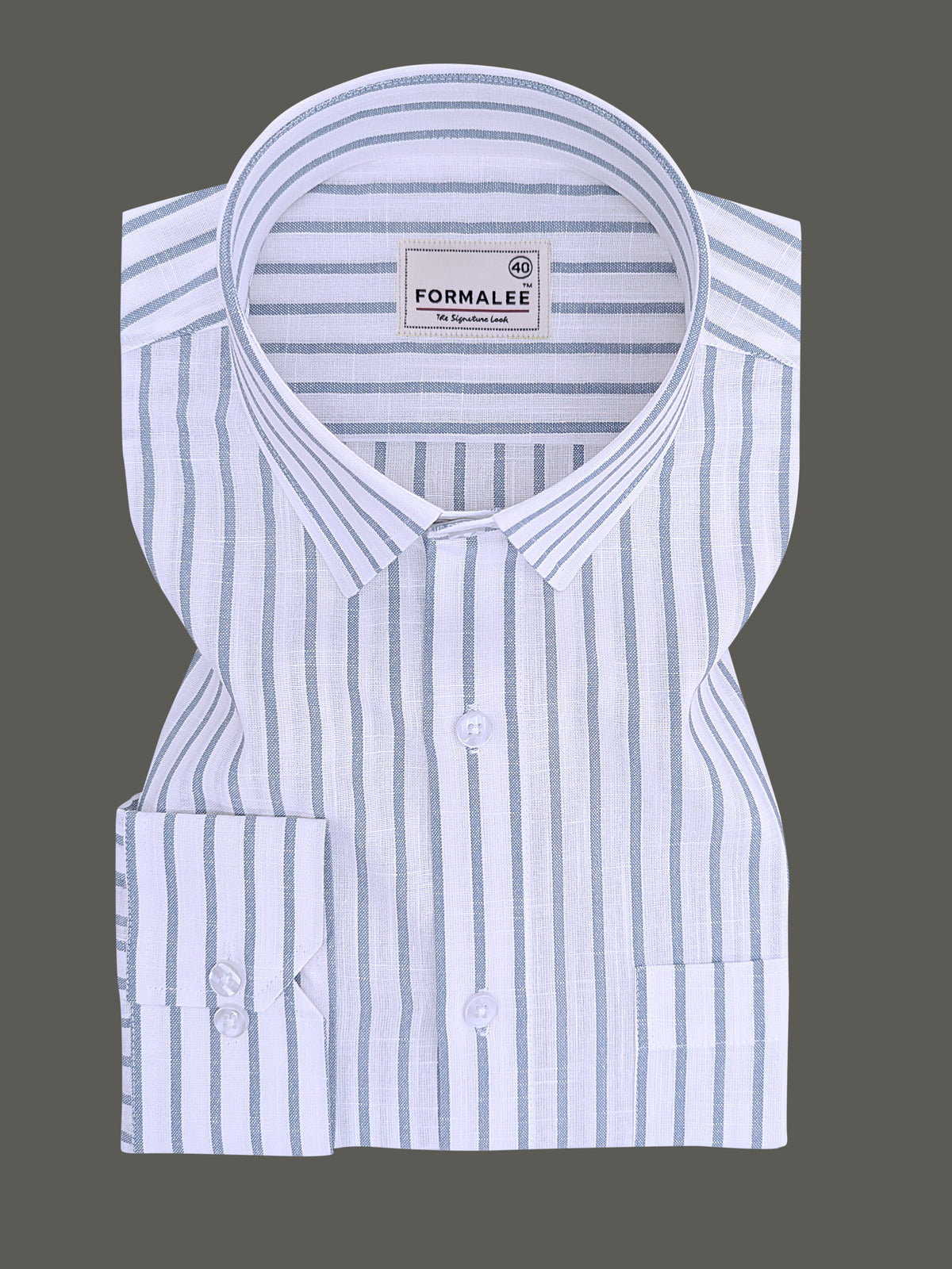 Italian Linen Cotton Veranzo Blue Stripe On White Formal Shirt